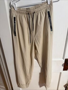 Men's Beige Joggers with Zip Pockets